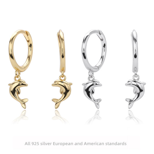 Sterling silver dolphin hoops
