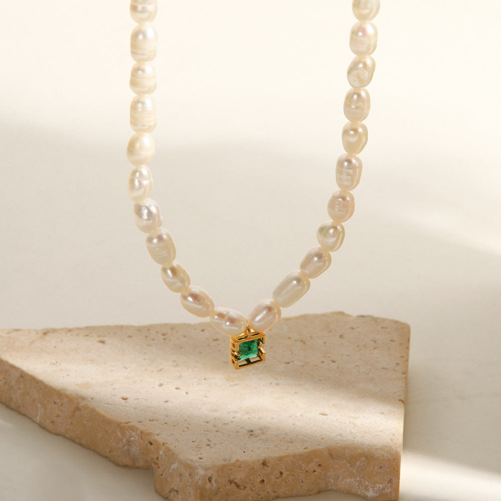 Grenia Green gem freshwater pearls necklace