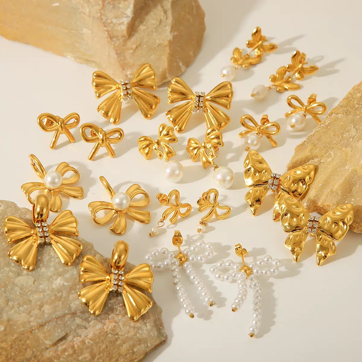 Pearly bows and butterfly earrings