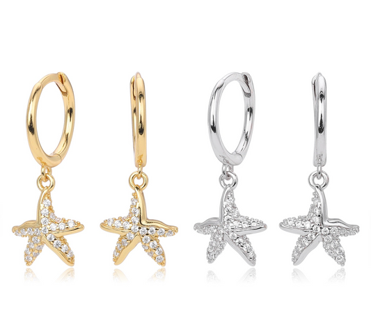 Sterling silver sea starfish hoops