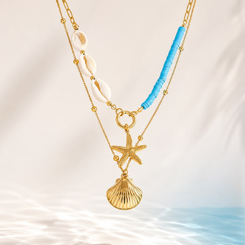 Big shell pendant charm necklace