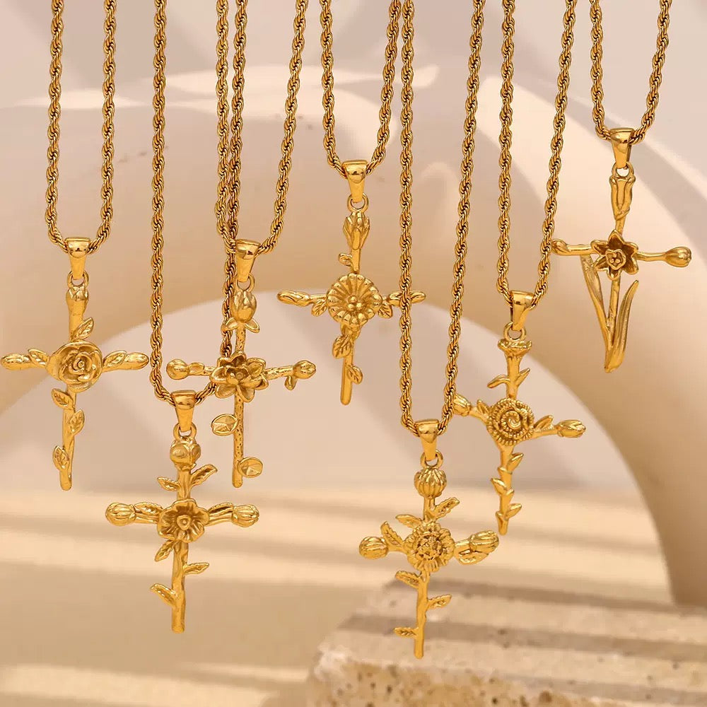 Flower cross necklace