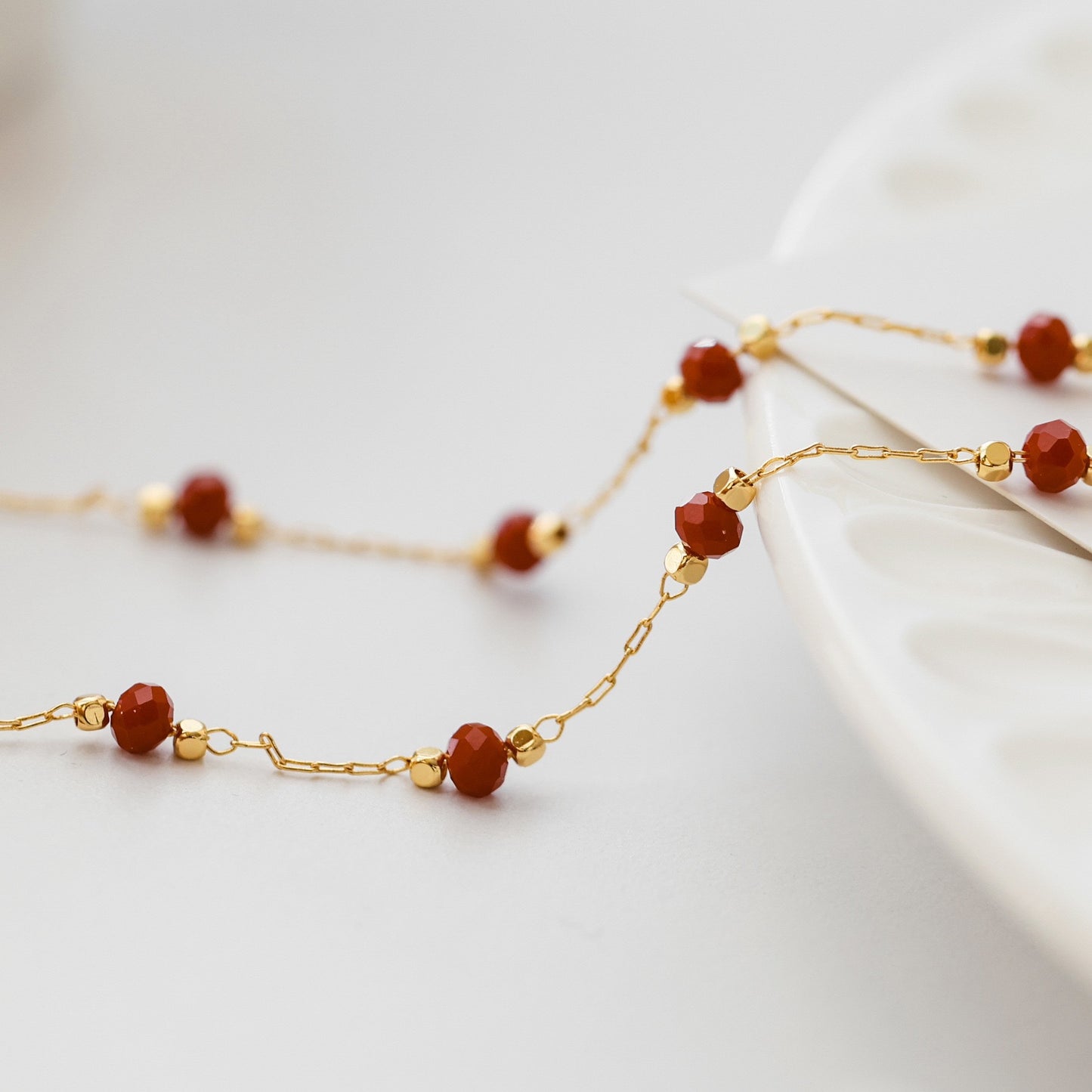 Red stone dainty necklace