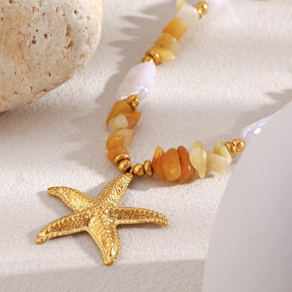 Dangling charm starfish shell pearly necklace