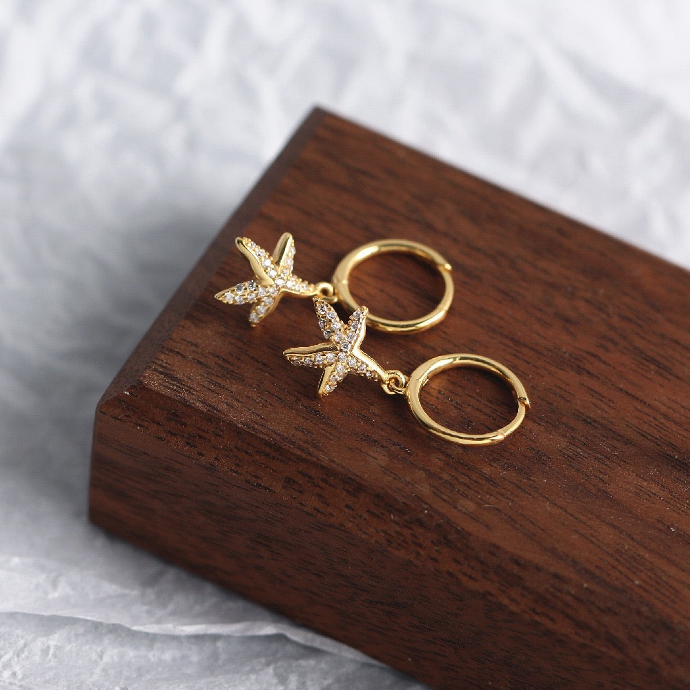 Sterling silver starfish hoops
