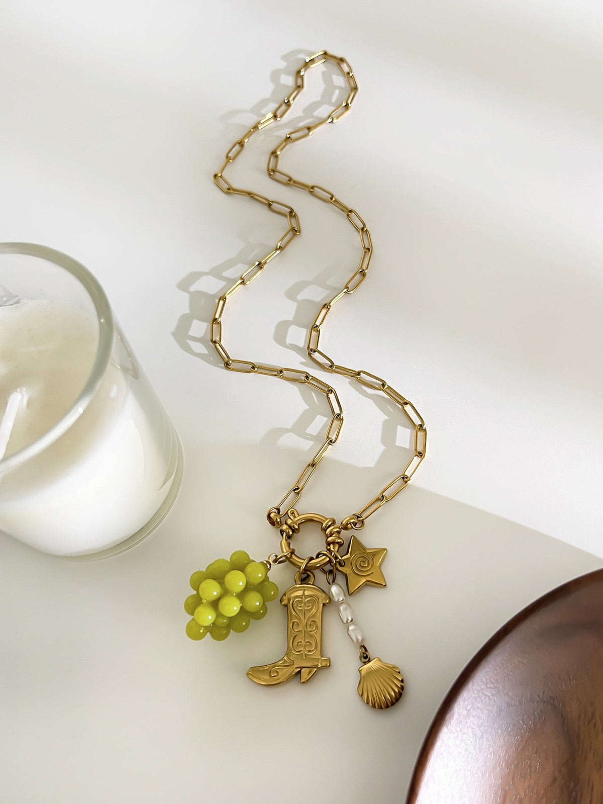 Dainty charm white rope necklace