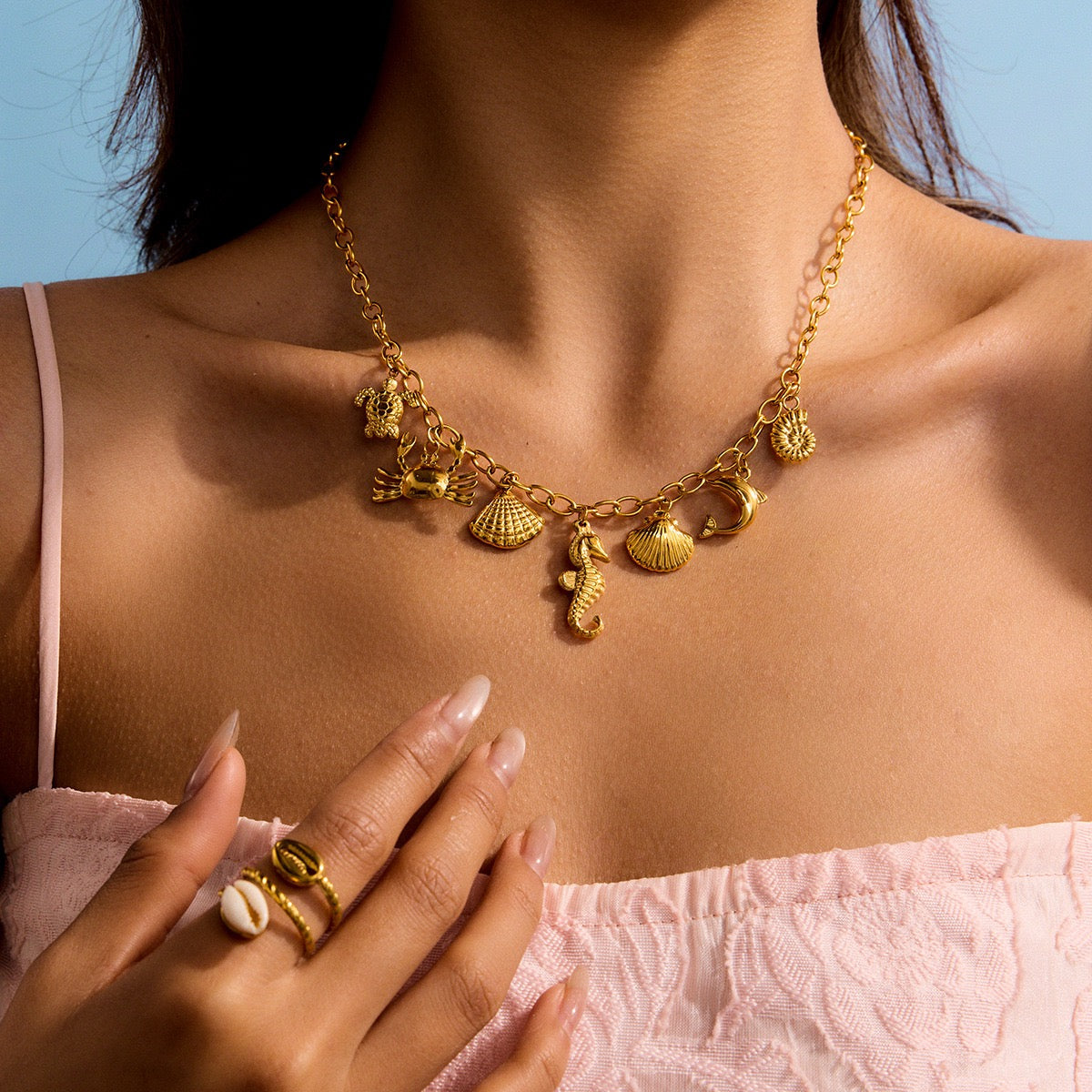 Dainty charm white rope necklace