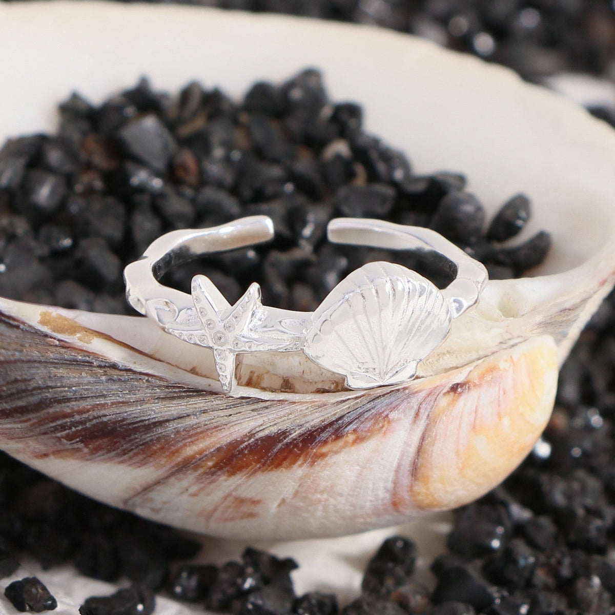 Star Moon Shell Sterling Silver Ring