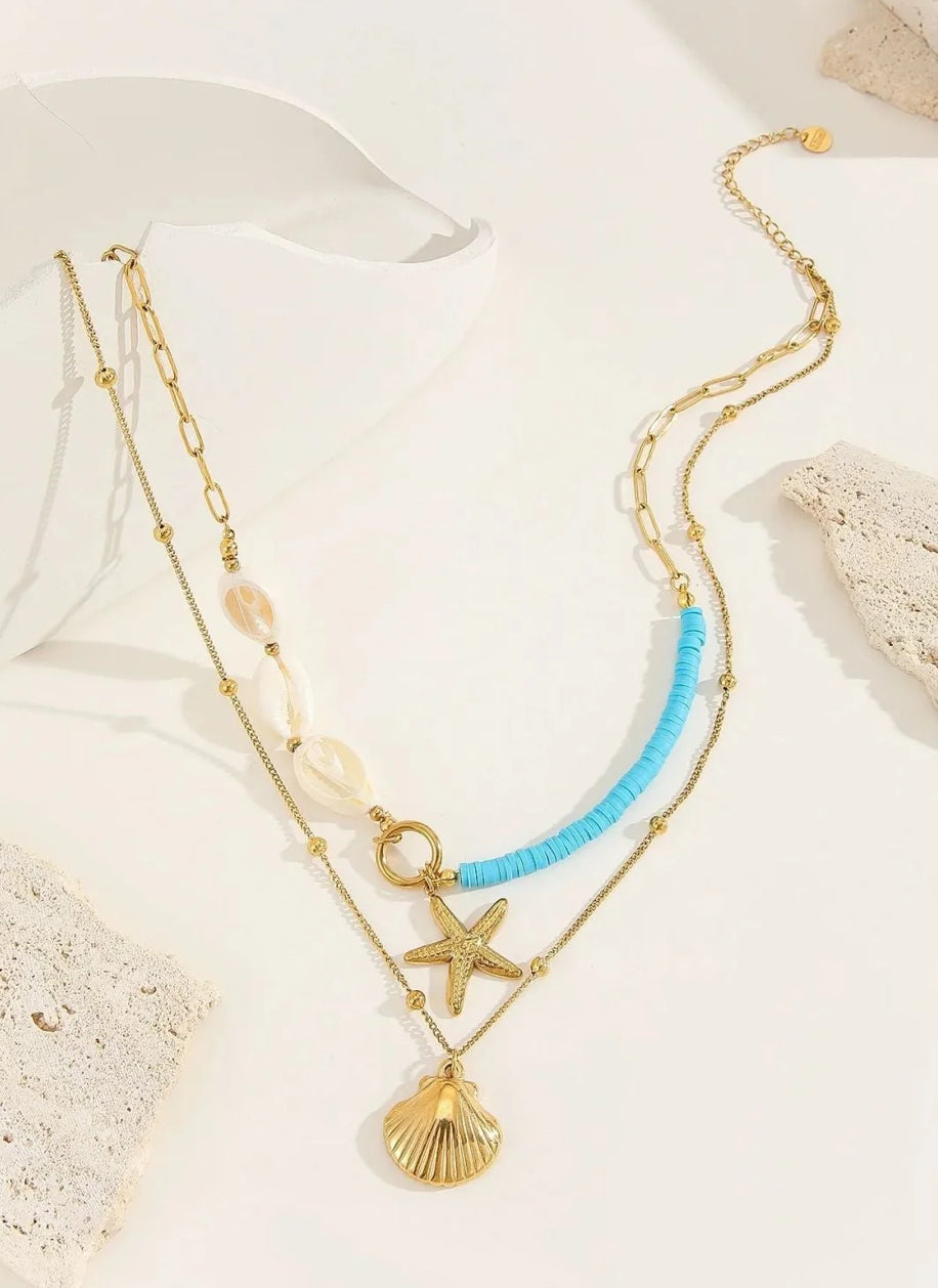 Blue layer starfish charm necklace