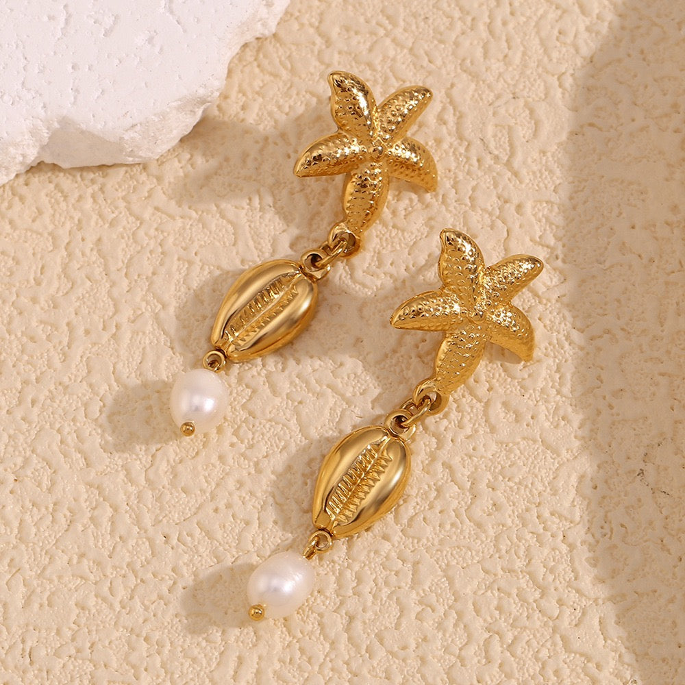 Pearly shell starfish earrings