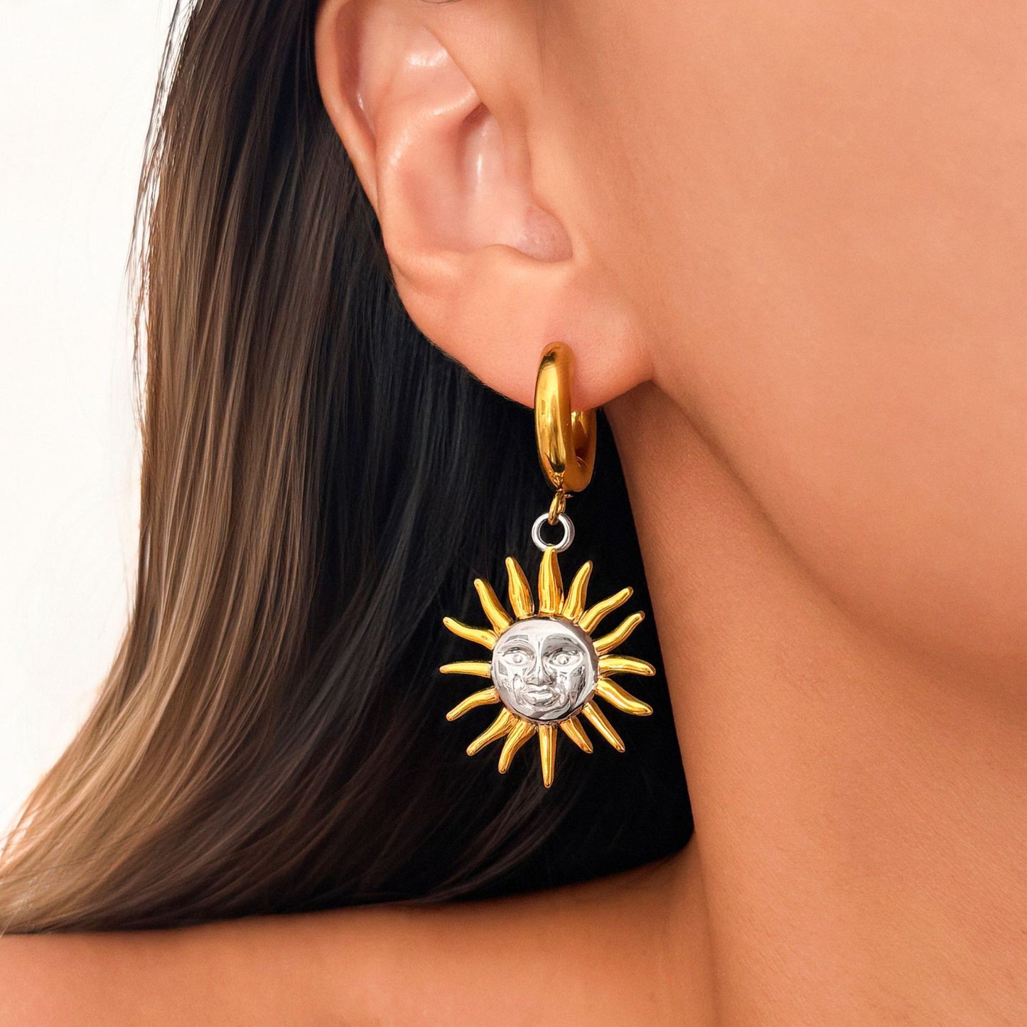 Smiley sun hoops earrings