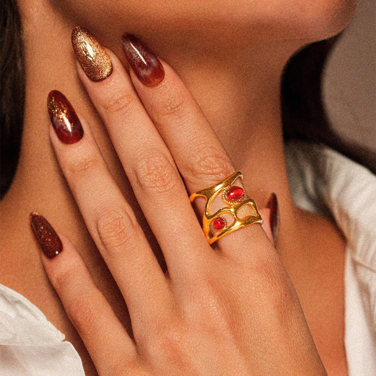 Boho Gemstone Ring – Adjustable Stainless Steel Ring