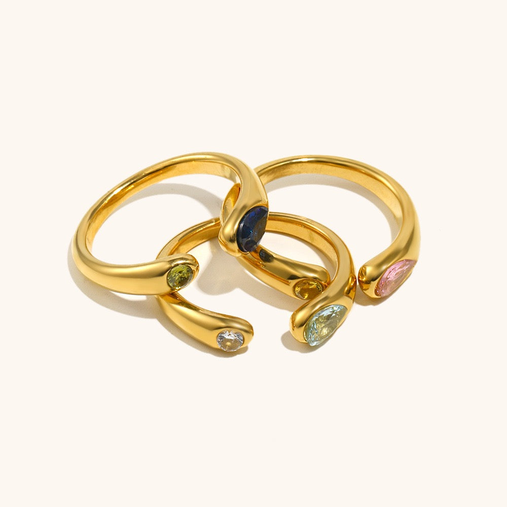 Teardrop Zirconia Open Ring – Gold Tone Rings