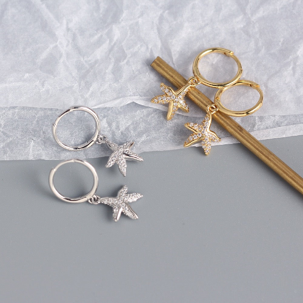 Sterling silver starfish hoops
