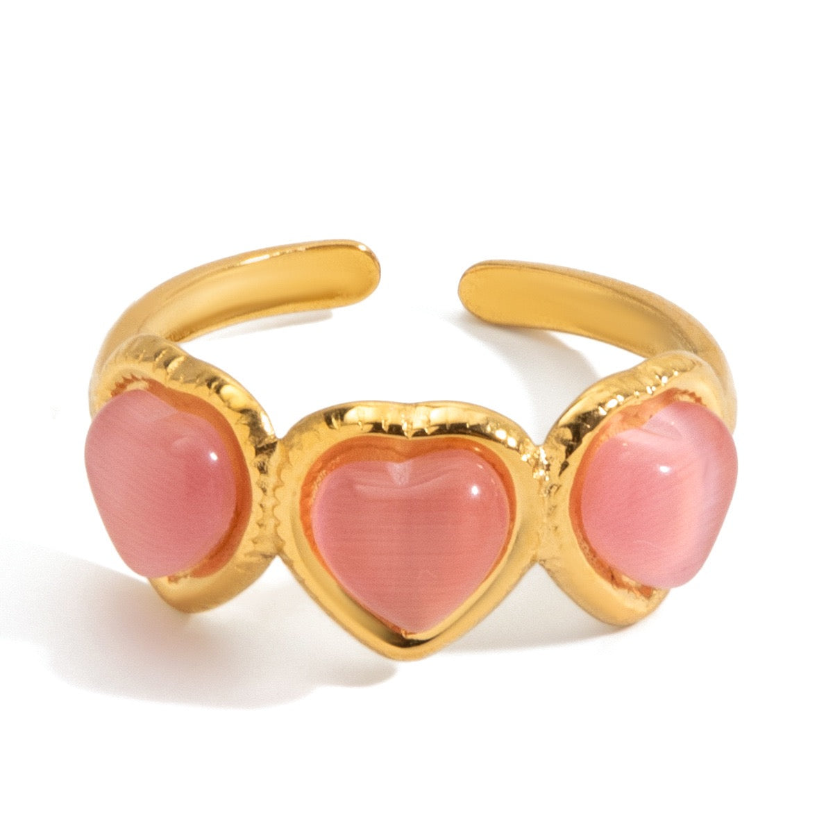 Pink Heart Adjustable Ring – Gold Tone Statement Ring