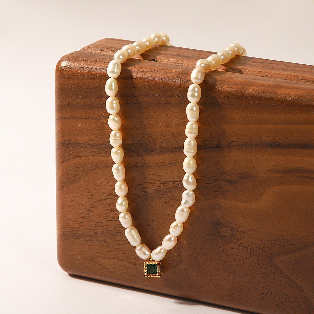 Grenia Green gem freshwater pearls necklace