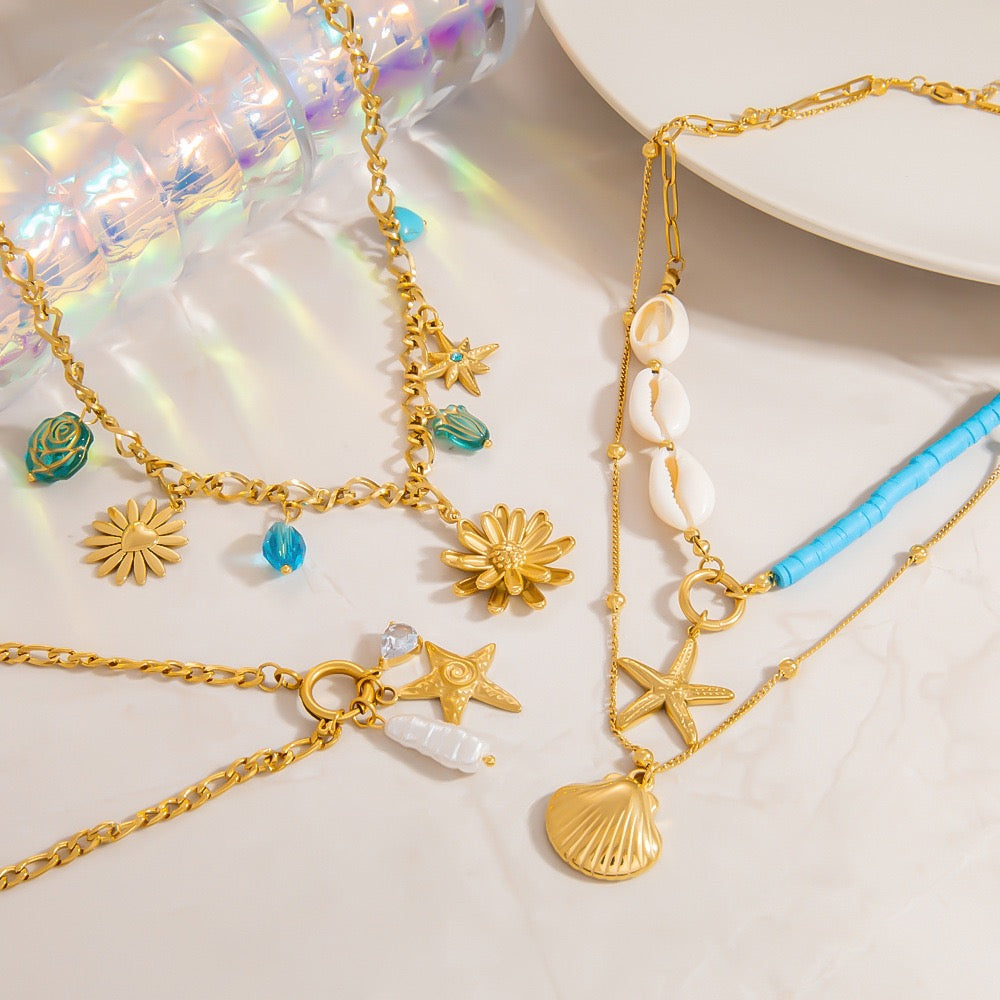 Big shell pendant charm necklace
