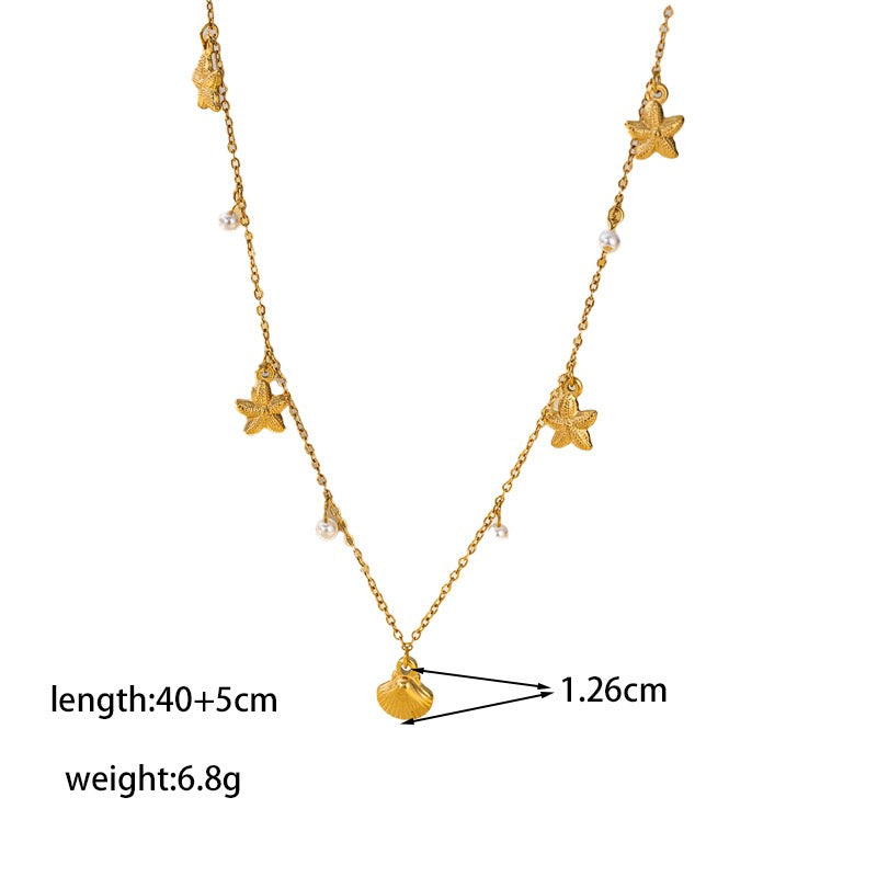 Dangling charm starfish shell pearly necklace