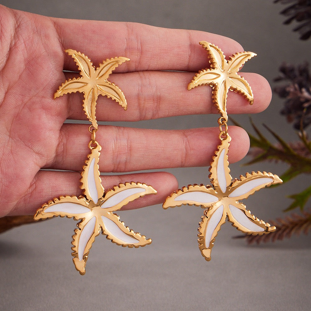 White starfish earrings