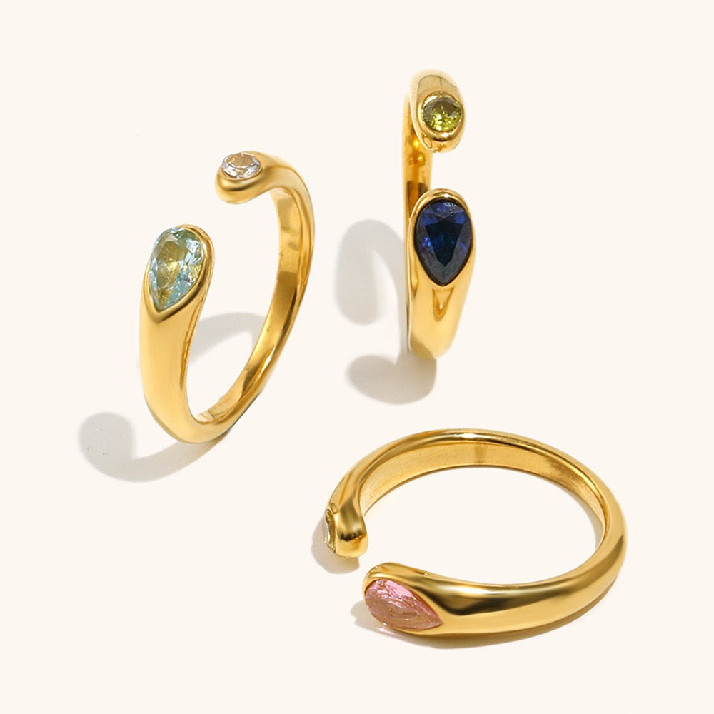 Teardrop Zirconia Open Ring – Gold Tone Rings