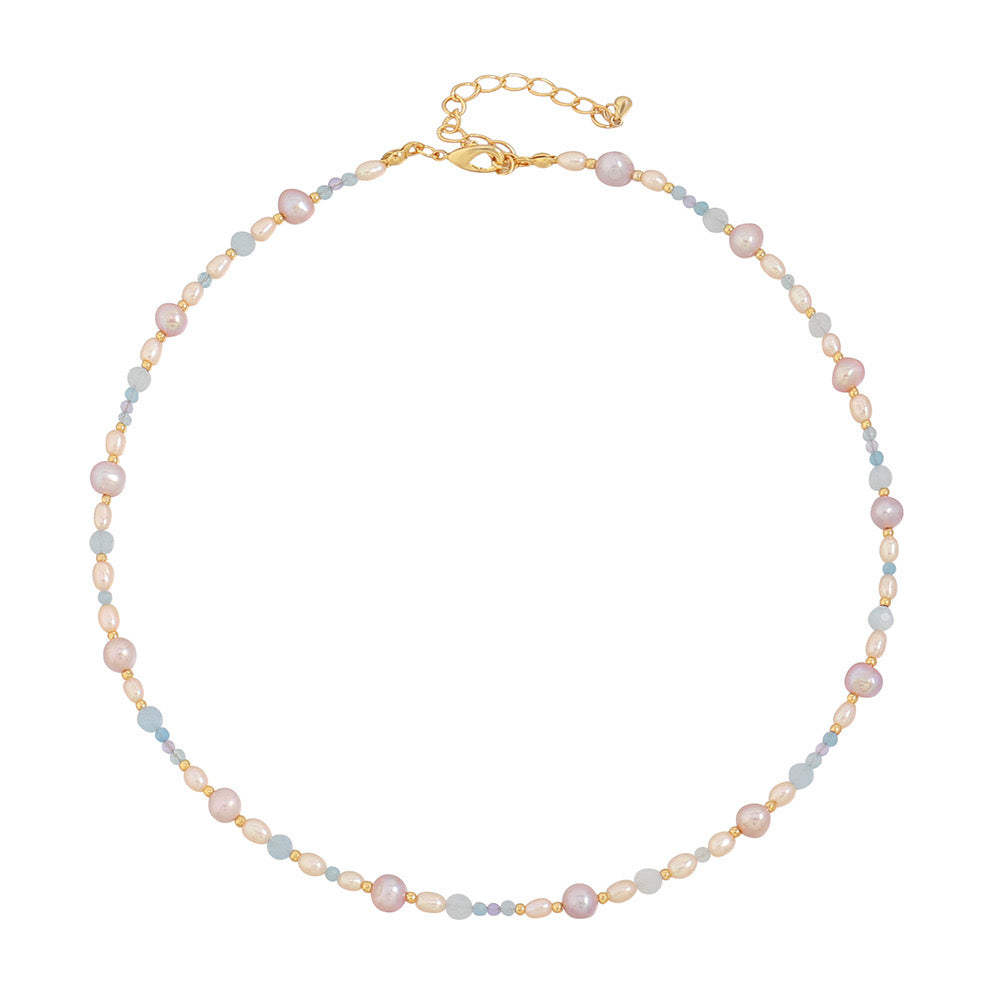 Sarah purple freshwater pearls with blue crystals