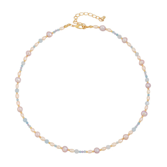 Sarah purple freshwater pearls with blue crystals