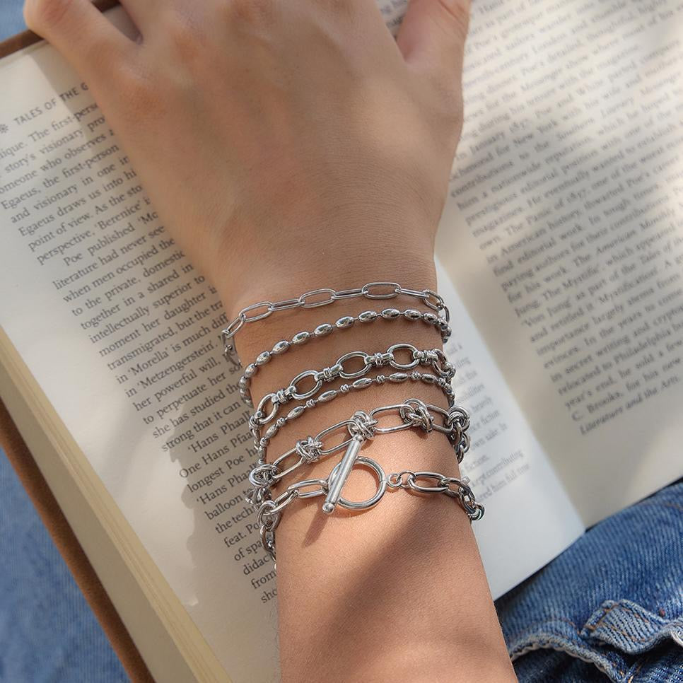 Silver round chains bracelet