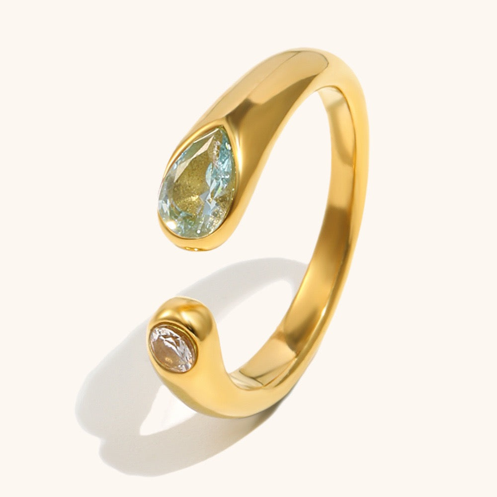 Teardrop Zirconia Open Ring – Gold Tone Rings