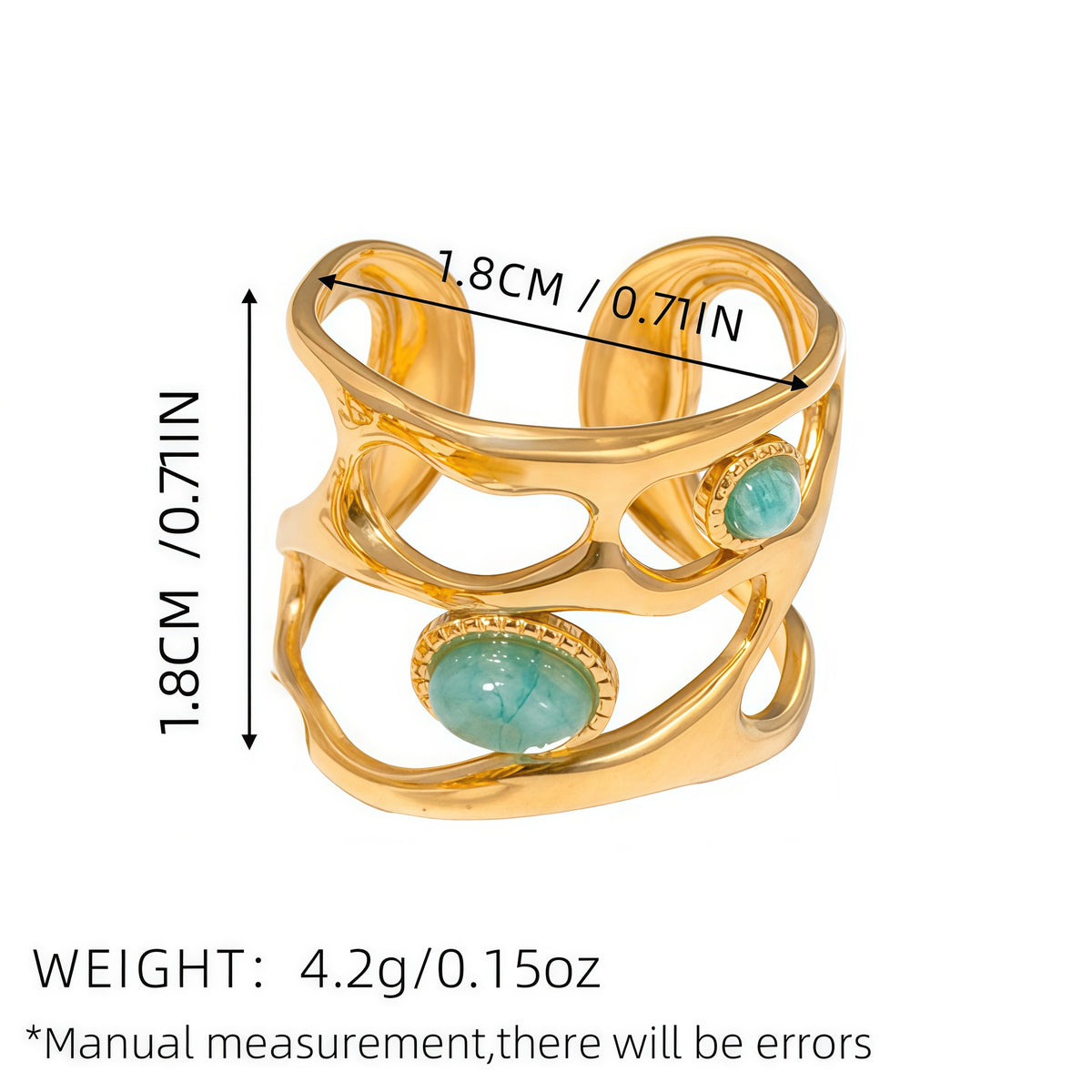 Boho Gemstone Ring – Adjustable Stainless Steel Ring