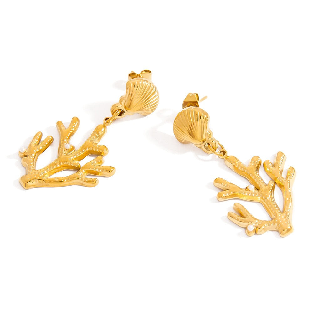 Ocean coral pearl earrings