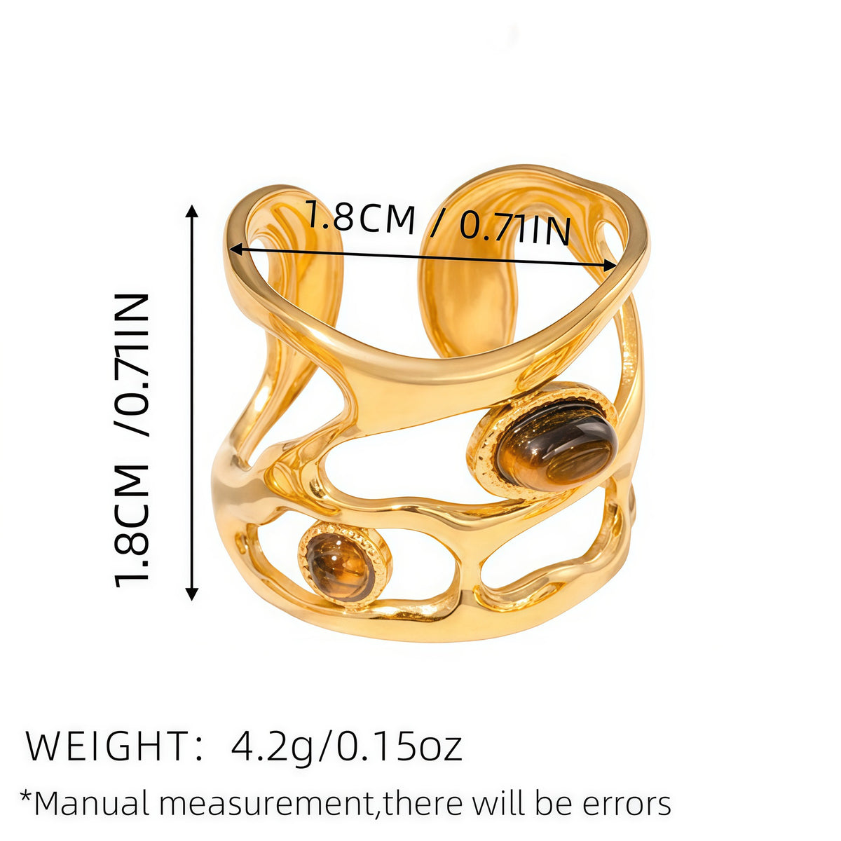 Boho Gemstone Ring – Adjustable Stainless Steel Ring