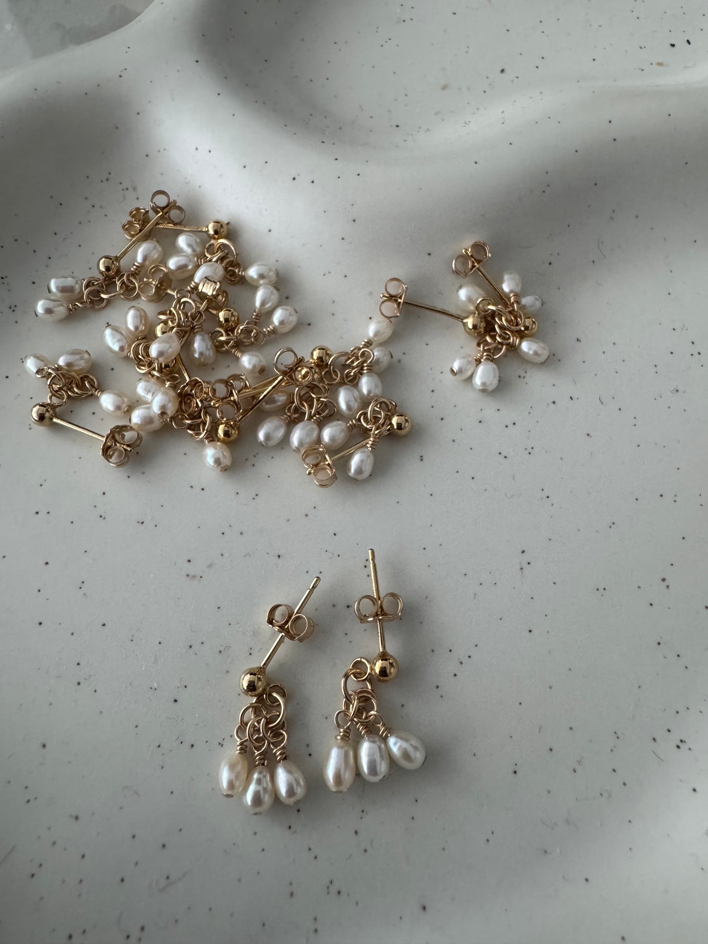 14k gold filled dainty pearly earrings
