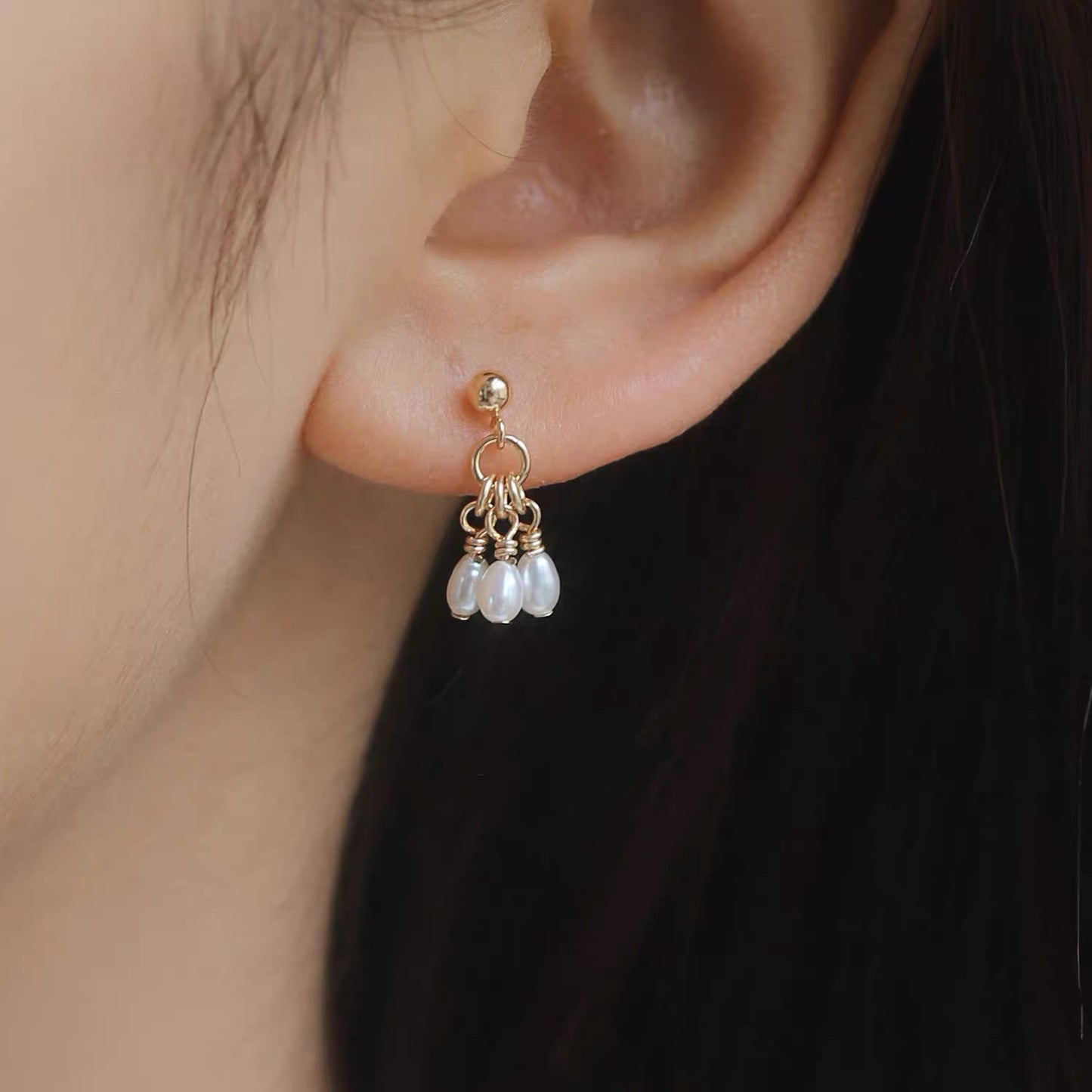 14k gold filled dainty pearly earrings