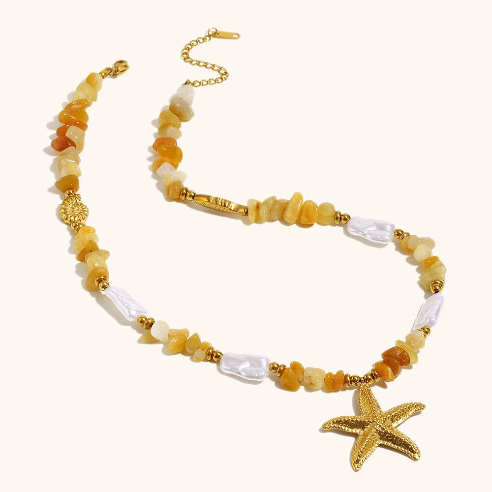 Dangling charm starfish shell pearly necklace