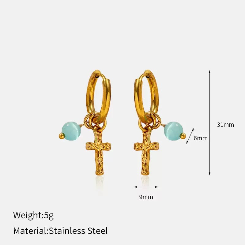 Colorful stones leaf earrings