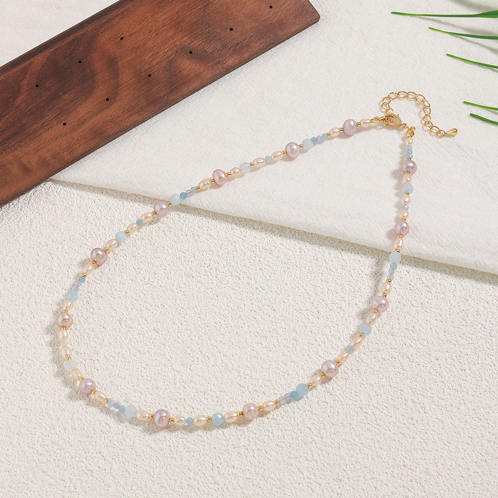 Sarah purple freshwater pearls with blue crystals