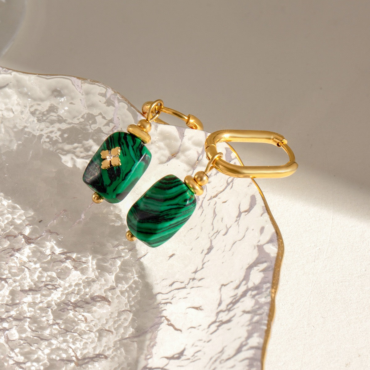 Colorful stones leaf earrings