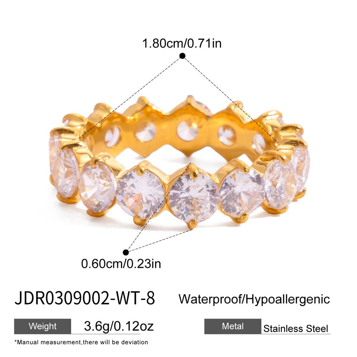 Rainbow Cubic Zirconia Band Ring – Gold Tone Stackable Statement Ring