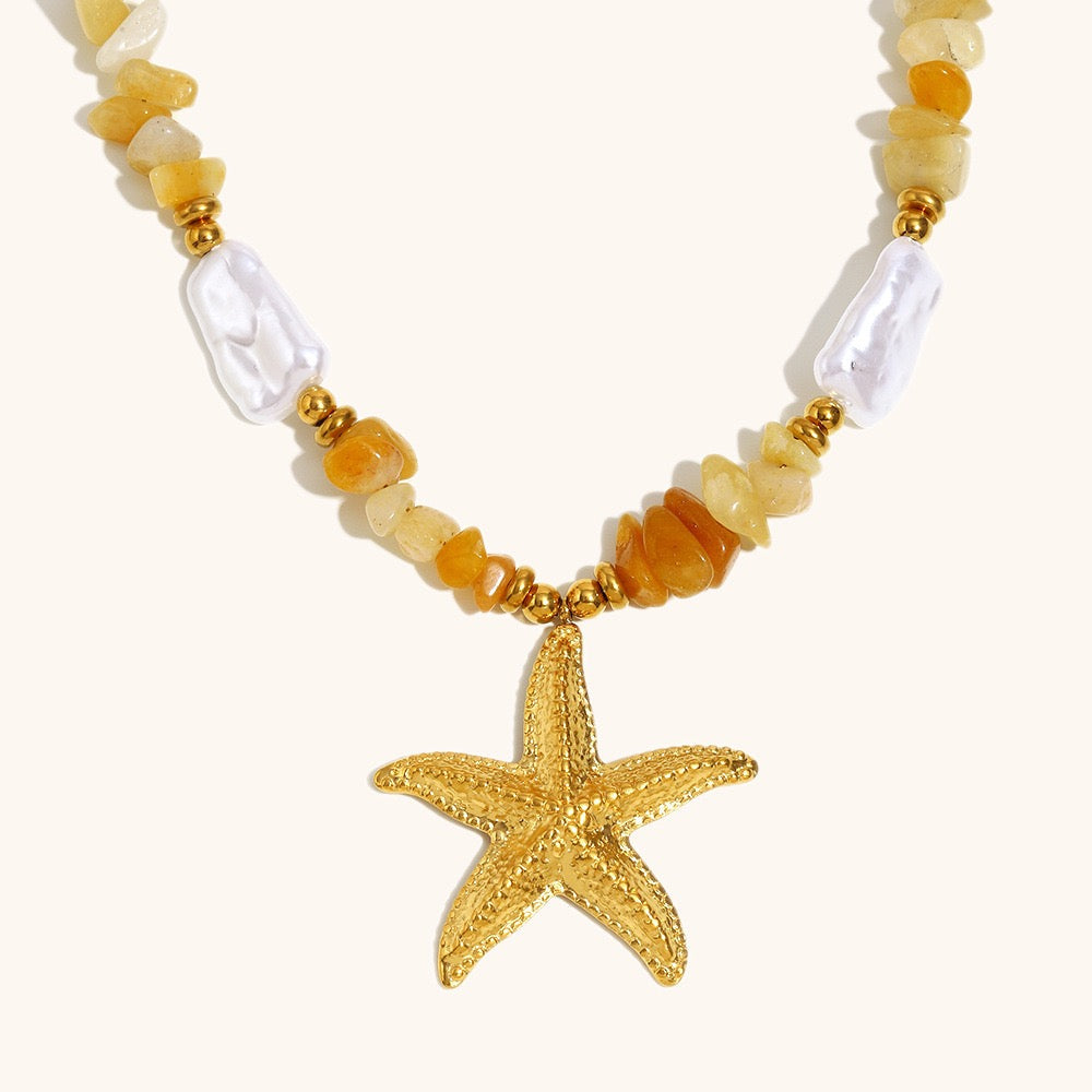 Dangling charm starfish shell pearly necklace