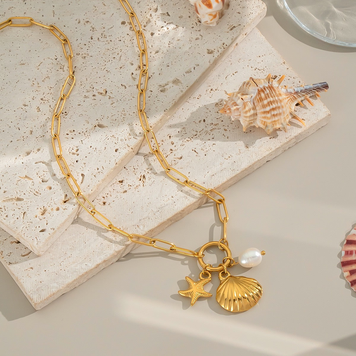 Dainty charm white rope necklace