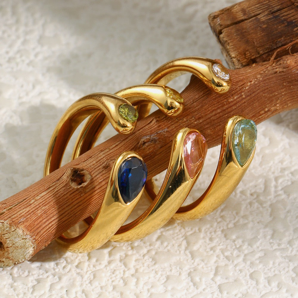 Teardrop Zirconia Open Ring – Gold Tone Rings
