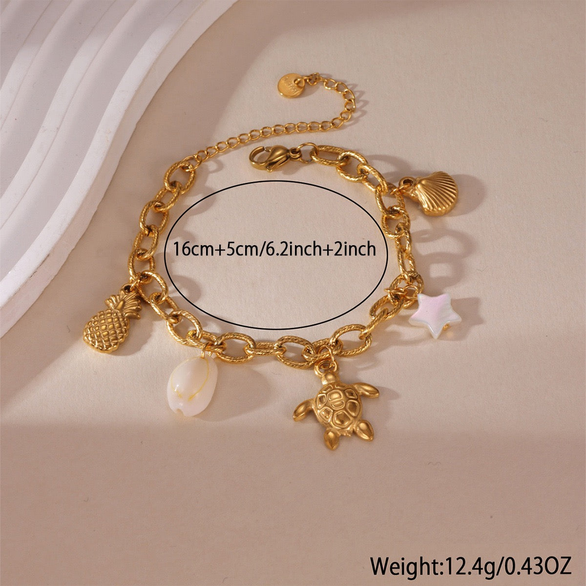 Seahorse and turtle charm shell bracelet