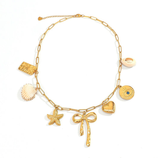 Bow shell starfish charm necklace