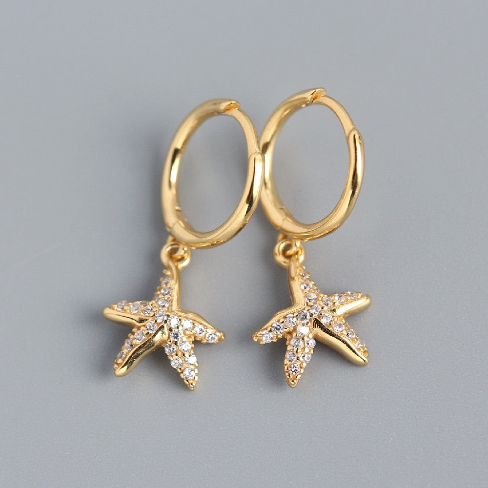 Sterling silver starfish hoops