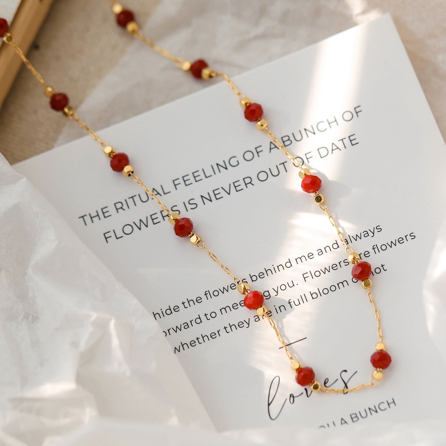 Red stone dainty necklace