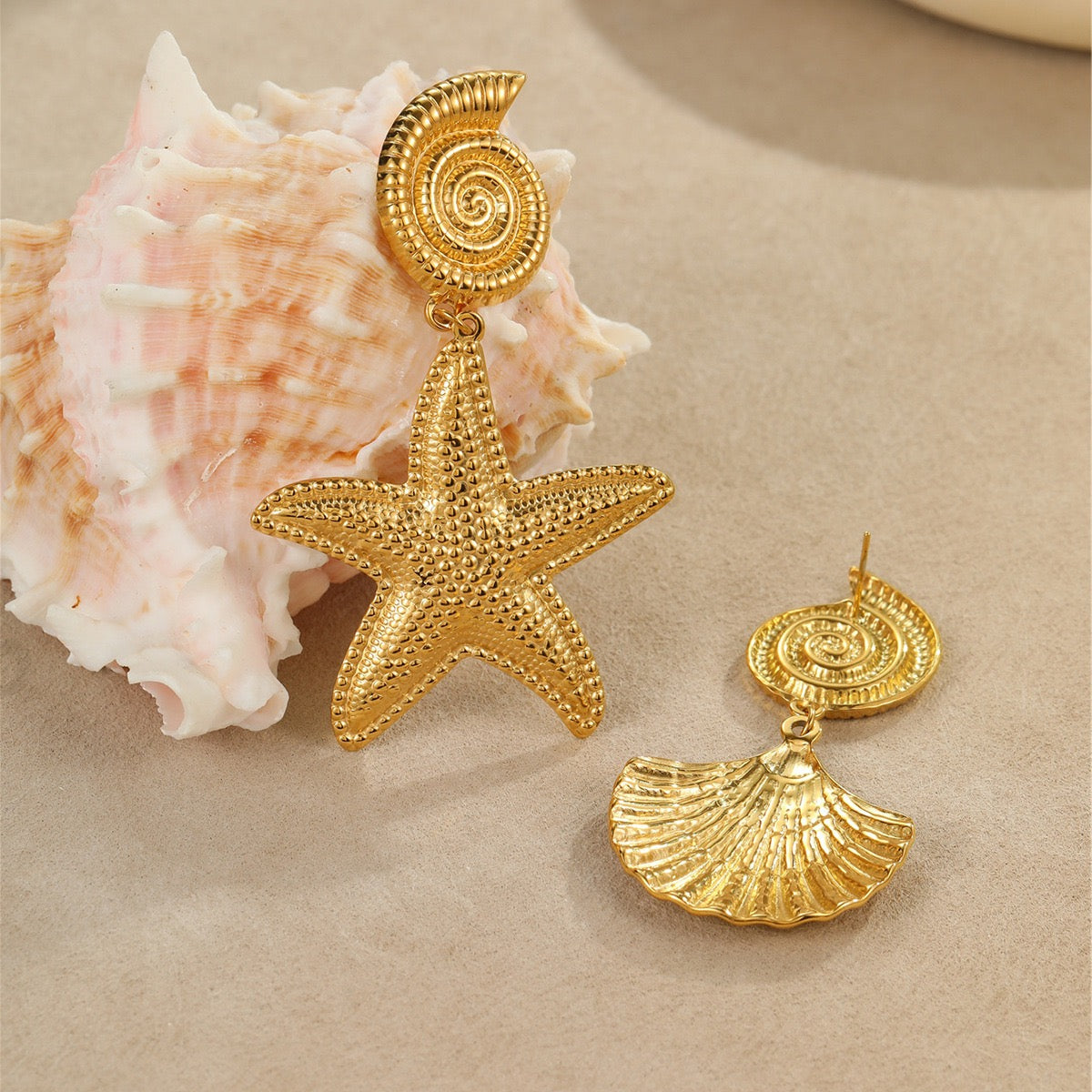 Starfish seashell Big earrings