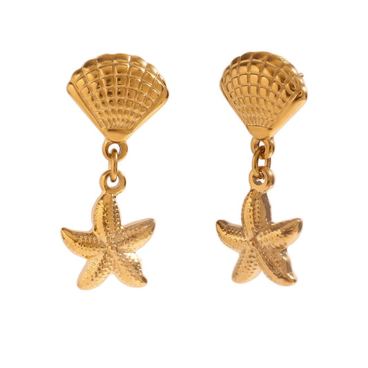 Dainty shell starfish earrings