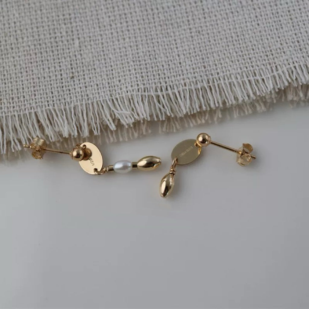 14k gold filled dainty pearly earrings
