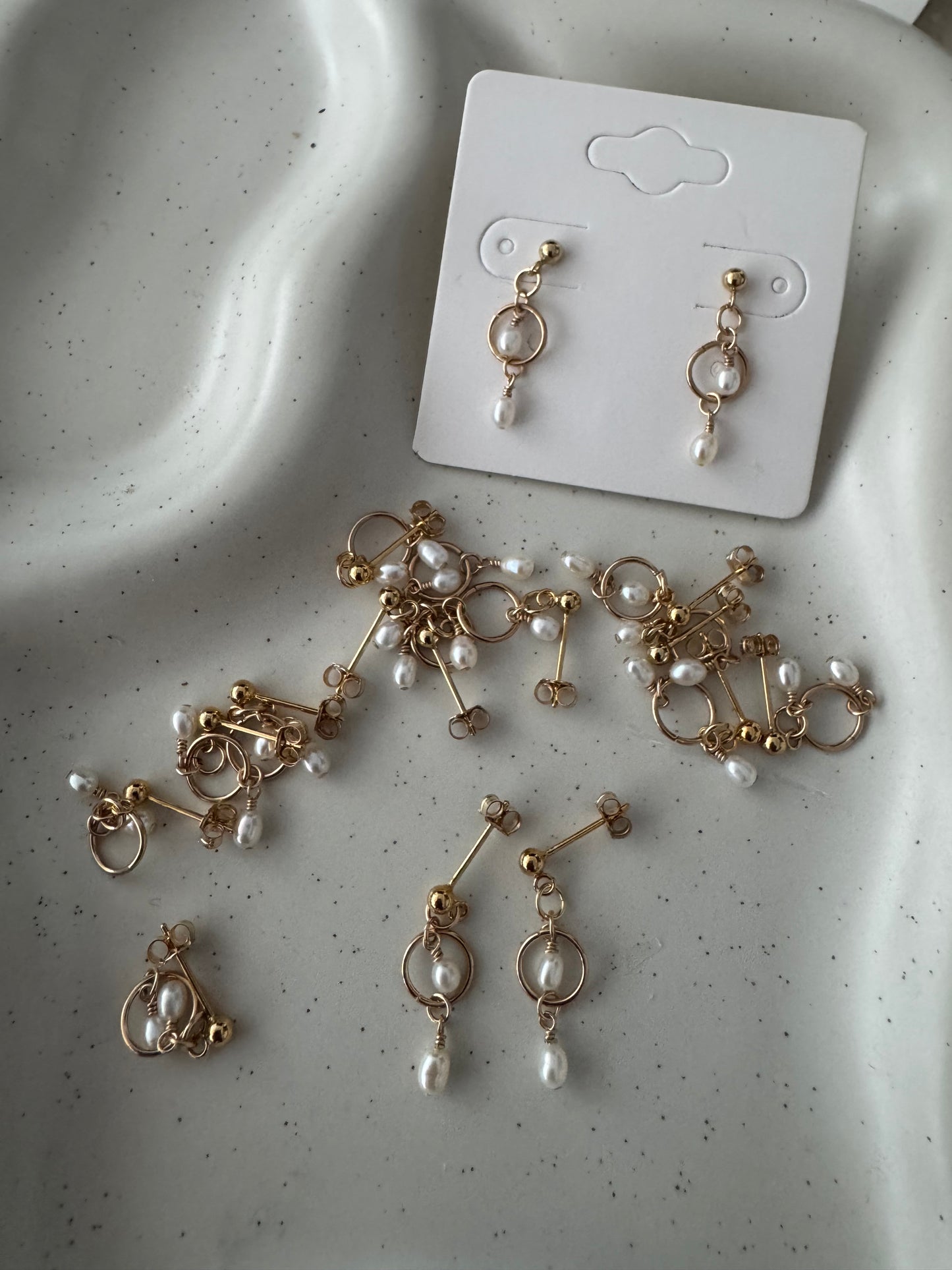 14k gold filled dainty pearly earrings