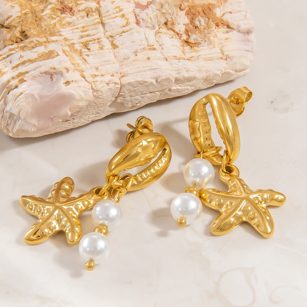 Pearly shell starfish earrings